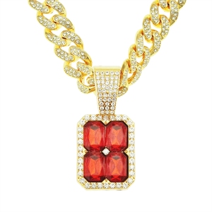 Dropshipping Goldfarbene Hip-Hop Kubanische Gliederkette mit Quadratischem Rotem Rubin-Kristallanhänger, Schmuck für Männer und Rapper - Product Image 1