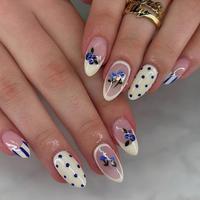 Faux Ongles Press-On Faits Main en Gros, Forme Amande, Couleur Nude Crème, Myrtille, Minimalistes, Réutilisables, pour l'Été
