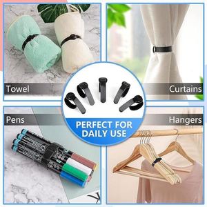 Adjustable Cable Management Ties Eco-Friendly Polyester Nylon <b>Hook</b> Loop <b>Adhesive</b> Tape for Organizing Cords Shoes Bags Black - Product Image 4