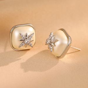 Pendientes de Mujer Estilo Retro Francés, Nuevos, de Alta Gama, Lujo, Estrella Octogonal, Imitación de Perla, Geometría Exquisita, Oro y Cobre, Regalo - Product Image 5