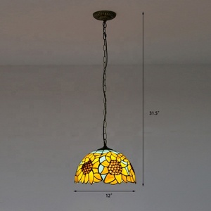 LongHuiJing Stained Glass Pendant <b>Light</b> with 1 <b>Light</b> in Sunflower Patterned Shade - Product Image 4