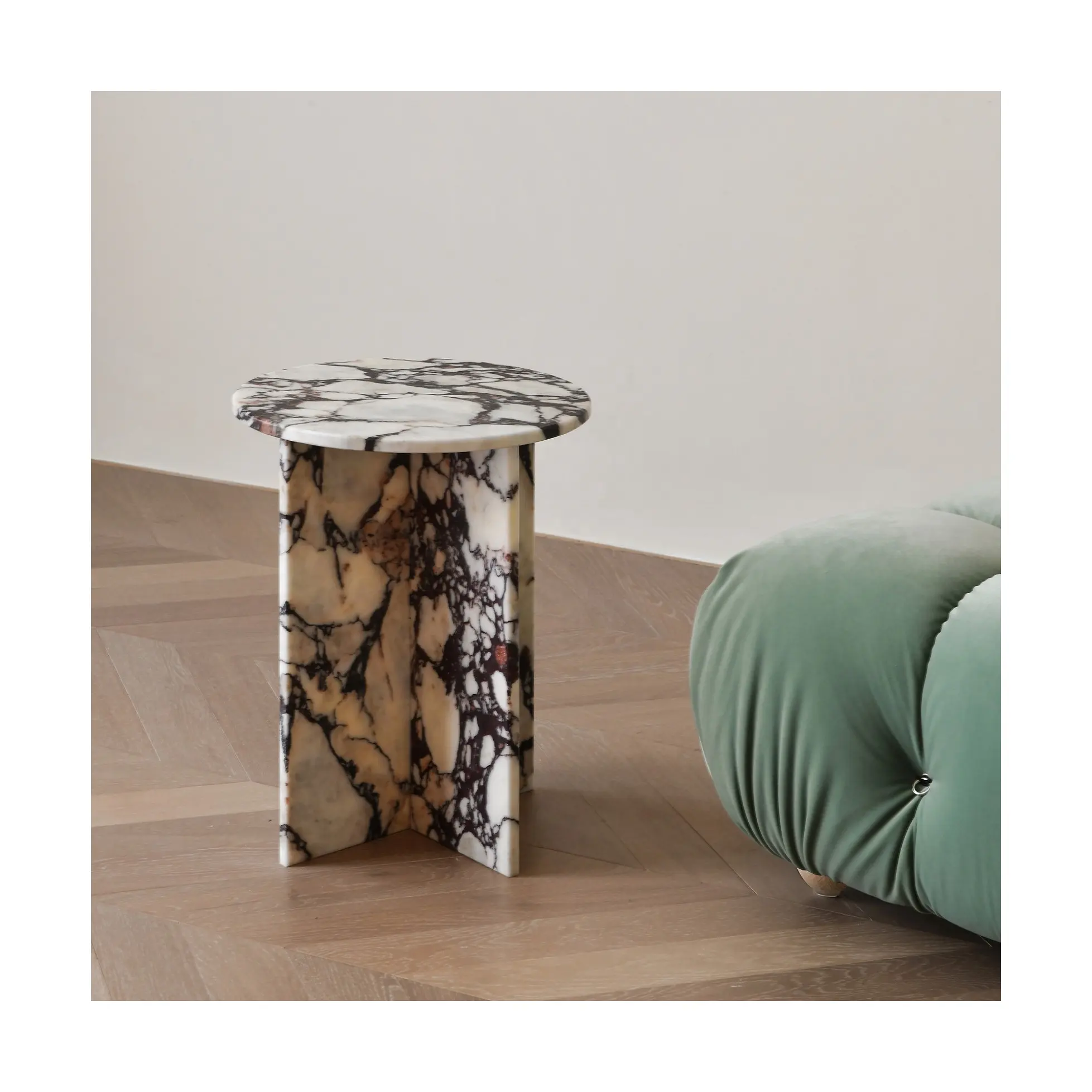 Custom Modern Luxury Table Design Living Room Marble Furniture Round Tabletop Calacatta Viola Marble Side Table