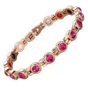 Joyería Biomagnética, Pulsera Magnética de Acero Inoxidable Color Oro Rosa con Piedra Fucsia para Mujer, Joyería para Artritis, Pulsera Magnética de Aluminio - Product Image 1