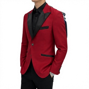 Veste de smoking rouge royal pour homme en mélange de laine, simple boutonnage, revers cranté, bordure noire, tenue de cérémonie confortable pour mariage et soirée - Product Image 2