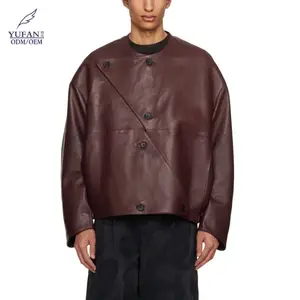 YuFan, эксклюзивная бордовая кожаная куртка с замком, с круглой горловиной, отделанная панелями, куртка из кожи ягненка