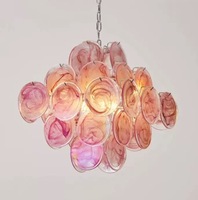 Lustre en verre de style Murano contemporain, lampe suspendue ronde multicolores pour hall d'hôtel