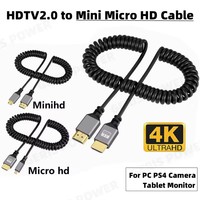 Câble d'extension flexible en spirale 4K HDMI vers Mini Micro HD mâle-mâle pour PC, PS4, caméra, tablette, moniteur, HDTV2.0