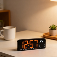 Horloge murale numérique moderne à grand écran LED, luminosité réglable, calendrier, heure, jour de la semaine, température, date, table/bureau, cadeau pour la maison