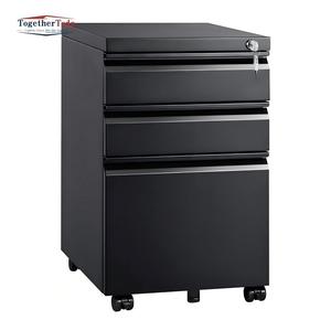 Meuble de rangement métallique mobile pour bureau, avec 3 tiroirs, pieds flexibles, noir - Product Image 2