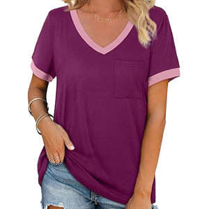 Camiseta de Manga Corta con Cuello en V para Mujer, Logotipo Personalizado, Suave, Informal, Verano, Tela Suave de Primera Calidad, Transpirable - Product Image 1