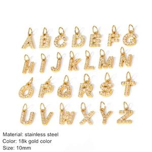 Dijes Colgantes de Acero Inoxidable Bañado en Oro de 18K con Diamante CZ de 26 Letras Iniciales del Alfabeto para Fabricación de Pulseras y Collares al por Mayor - Product Image 6