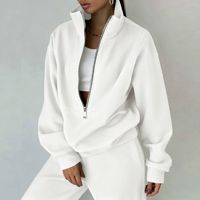 Ensemble 2 pièces pour femme : Sweat-shirt à manches longues, col à revers, demi-zip, uni, élégant, coupe ample, décontracté, style col roulé