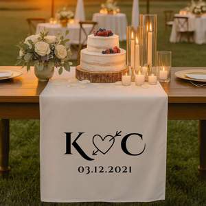 Linen Square <b>Table</b> <b>Runner</b> With Custom Name Date Durable Classic Design for <b>Wedding</b> & Party Decor - Product Image 1