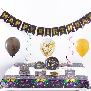 Nouvel ensemble de décoration pour fête d'anniversaire, thème noir, bannière et vaisselle pour fête d'anniversaire - Product Image 1