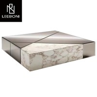 Table basse de salon de luxe, combinaison de meubles modernes nordiques, table d'appoint carrée en marbre, table centrale de luxe