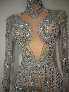 Novance Y5428 Abito da Club Trendy con Strass Argentati e Paillettes Lucide, <span class=keywords><strong>Vestito</strong></span> da Cocktail Elegante e Formale, Costume da Palcoscenico - Product Image 5