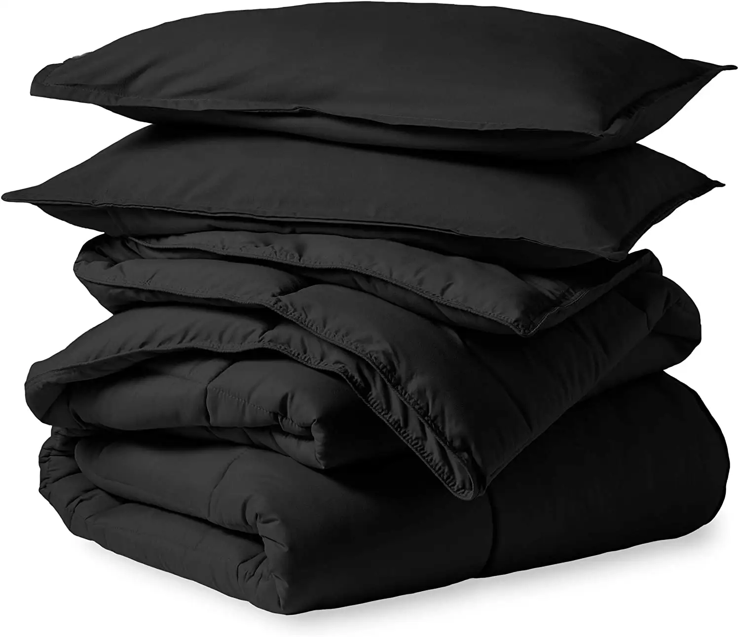 Bộ Chăn Bông 3 Món Màu Trơn, Vải Microfiber 100% Sợi Nhân Tạo Màu Đen