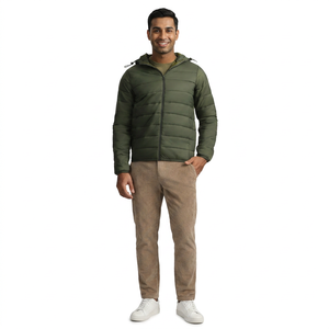 Veste d'hiver pour homme en duvet léger de haute qualité personnalisée avec impression de logo, couleur verte, 2026 - Product Image 1