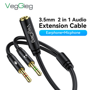 Cable Convertidor de Micrófono para Auriculares Veggieg Icon 2 en 1, Cable Divisor de Auriculares con Doble Conector Macho de 3.5mm a Hembra de 3.5mm - Product Image 1