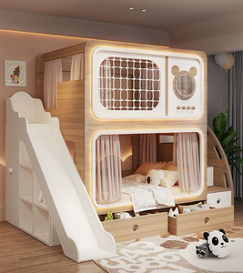 Cama litera infantil <span class=keywords><strong>de</strong></span> madera estilo loft, cómoda, tamaño doble, con tobogán, ideal para hotel/escuela - Product Image 3