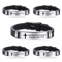 Bracelet en acier inoxydable avec inscription biblique chrétienne