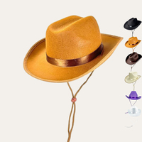 Vintage Western Jazz Winter Wide Brim Fedora Pink Cowgirl Hat para niños y niños Deportes e informal Uso al aire libre con cuerda