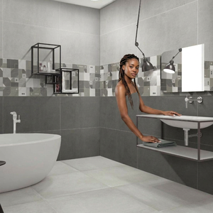 Finition de sculpture Carreaux de porcelaine émaillés polis 600x1200mm pour sol Salle de bain ou toilette Carrelage rustique Porcelanato Spirit Grey - Product Image 1