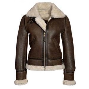 Veste de moto en cuir d'agneau véritable marron pour femme PIHA SPORTS, coupe aviateur, coupe-vent et séchage rapide, fermeture éclair pour l'hiver - Product Image 1