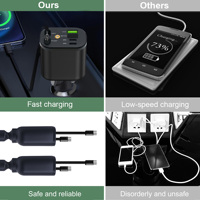 Chargeurs de voiture rétractables 5-en-1 avec éclairage Starlight, chargeur rapide USB-C 120W pour voiture avec 2 ports USB, chargeurs de téléphone pour iPhone 17