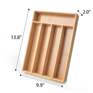 Boîte de rangement en bambou pour tiroir de cuisine, plateau de rangement pour vaisselle, 5 compartiments, couleur naturelle - Product Image 3