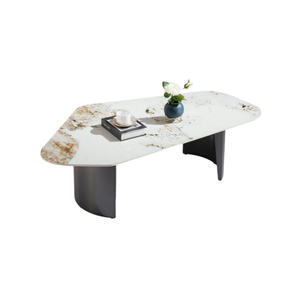 Lu Durable estilo moderno piedra sinterizada tablón de madera gris mesa de centro de acero inoxidable fácil de limpiar sala de estar muebles para el hogar - Product Image 1