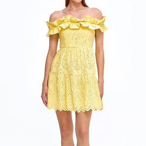 Vestido mini sin tirantes de encaje bordado con diseño de fábrica, vestido bordado de algodón orgánico personalizado - Product Image 2