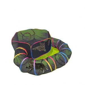Enclos pour chat d'extérieur portable BSCI, type pop-up, arc-en-ciel, avec tunnel et aire de jeux circulaire pour chaton et chat - Product Image 1