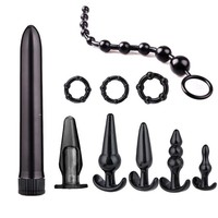 Jouets sexuels anaux très demandés, en silicone noir, lot de 10 pièces, pack combo, qualité médicale, étanche, écologique, sans danger pour le corps, plug anal OEM