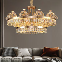 Luxe Or K9 Led Moderne Couronne Cristal Anneau Rectangulaire Plafond Lustre Suspension pour Salon