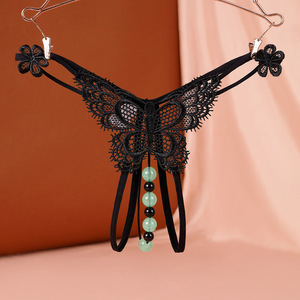 Tangas sexys para mujer, entrepierna abierta, transpirables, transparentes, que brillan en la oscuridad, con masaje de perlas, estilo europeo, lencería para adultos. - Product Image 4