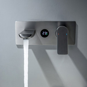 Grifo de lavabo minimalista de cobre oculto <span class=keywords><strong>Depu</strong></span>, montado en la pared, salida de agua empotrada, grifo de agua fría y caliente preinstalado - Product Image 2