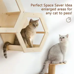 Mensole a parete per gatti montate su legno albero con scala a 4 livelli e ripiani esagonali per posatoi nido di gatto