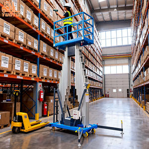 एल्यूमीनियम मिश्र धातु लिफ्ट हवाई कार्य मंच होटल लॉबी उच्च ऊंचाई सफाई एकल दोहरी मस्तूल उठाने वाला मंच - Product Image 5