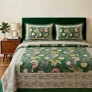 Ensemble de literie en coton imprimé à la main, motif floral blanc et paisley, pour la maison et l'hôtel - Product Image 1