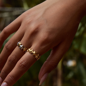 Star Adjustable Opening <b>Ring</b> 18K Gold Stainless Steel Unisex Jewelry Gift Geometric Shape Design - Product Image 3