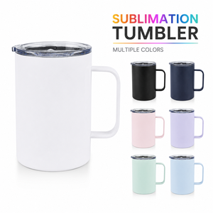Tazas de Café de Viaje Blancas al por Mayor, de Acero Inoxidable Aislado de 12 oz, con Asa y Tapa Transparente, Personalizables para Sublimación - Product Image 1