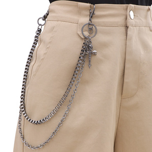 yueli Punk Waist Chain Double Layered <b>Skull</b> Cross Design Zinc Alloy Men's Pants Chain Nightclub Accessory - Product Image 2
