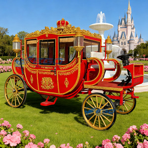 Charrette de mariage, transport spécial pour mariage, carrosse royal rouge tiré par des chevaux, charrette électrique à chevaux, charrette de mariage - Product Image 2