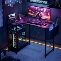 Bureau d'ordinateur de jeu ergonomique en forme de L, extensible, moderne, minimaliste, noir, avec rangement pour bureau de direction
