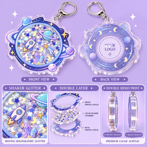 Porte-clés shaker en acrylique personnalisé Planète, avec fusée spatiale à paillettes, breloque transparente pour sac, vente en gros, fabrication OEM ODM - Product Image 3