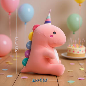 Peluche dinosaure rose pour anniversaire, 30 cm, douce, élastique, en peluche, pour enfants de 0 à 6 mois, cadeau unisexe avec dos coloré et fête - Product Image 2