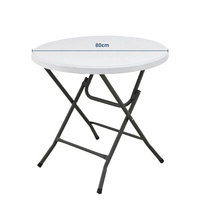Table pliante ronde de 80 cm en HDPE moulé par soufflage, hauteur réglable, table à manger portable en plastique avec cadre métallique pour pique-nique et fêtes en plein air