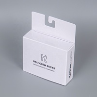 Emballage pliable personnalisé de haute qualité pour chaussettes, boîte de présentation en papier blanc, emballage de chaussettes avec crochet