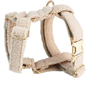 Set di collare per cani con Logo personalizzato Beige XS-XL caldo e peloso Set di imbracature e guinzaglio per animali domestici - Product Image 5